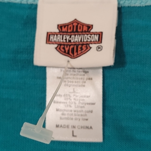 Harley Davidson turquoise blue graphic baseball long sleeve tshirt - Picture 4 of 8
